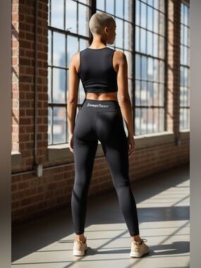 Sweetflexx Black Ruched Textured Leggings High Rise Sculpting Size 8